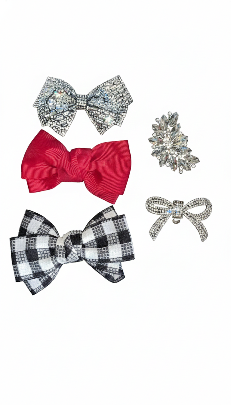 Laços e enfeites com strass e padrões